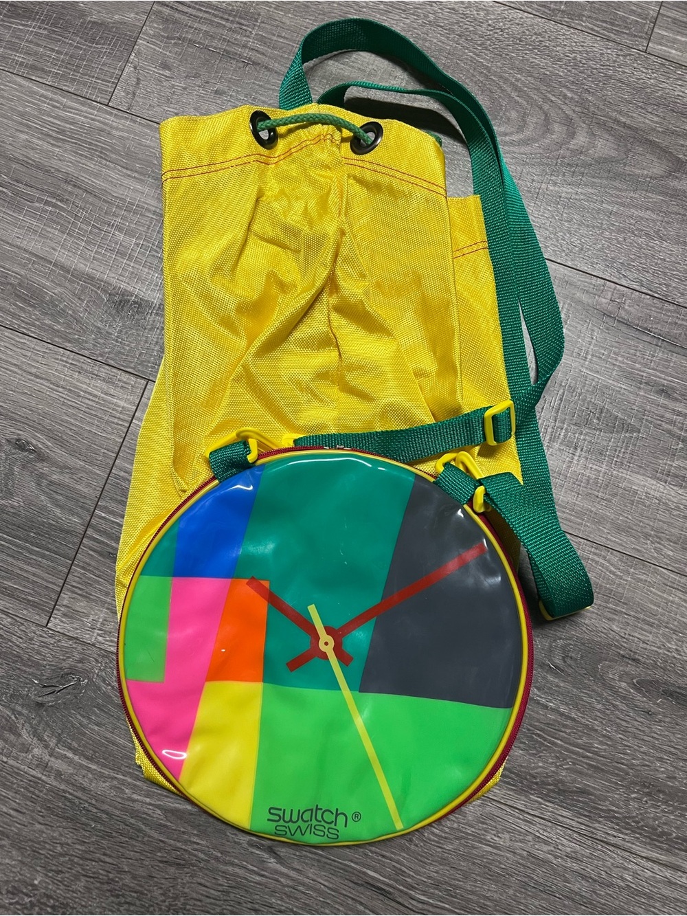 1990’s Vintage Swatch Yellow & Multicolor Crossbody Bag with Clock Face